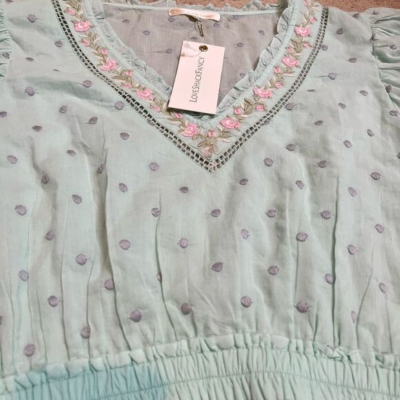 LOVESHACKFANCY ADLEY RUFFLED LACE MINI DRESS in Seafoam Green XL - Picture 7 of 11